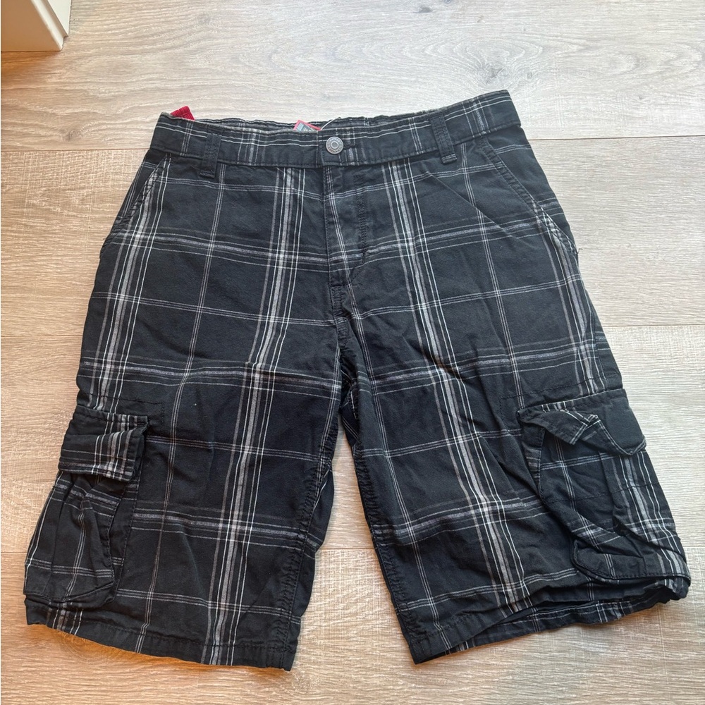 Black and White Plaid Cargo Shorts